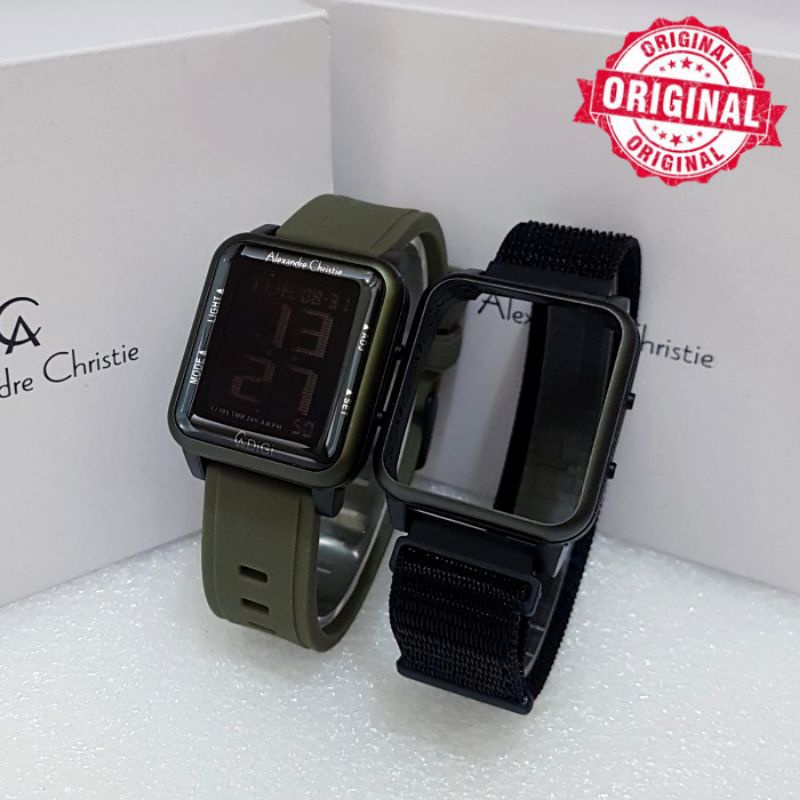 Jam Tangan Wanita Alexandre Christie AC 9344 MH Digital Green Rubber Original