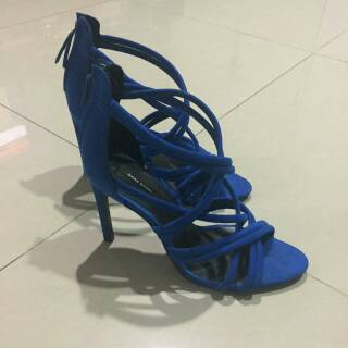 High Heels Zara  Suede Blue sepatu  fashion wanita Shopee 