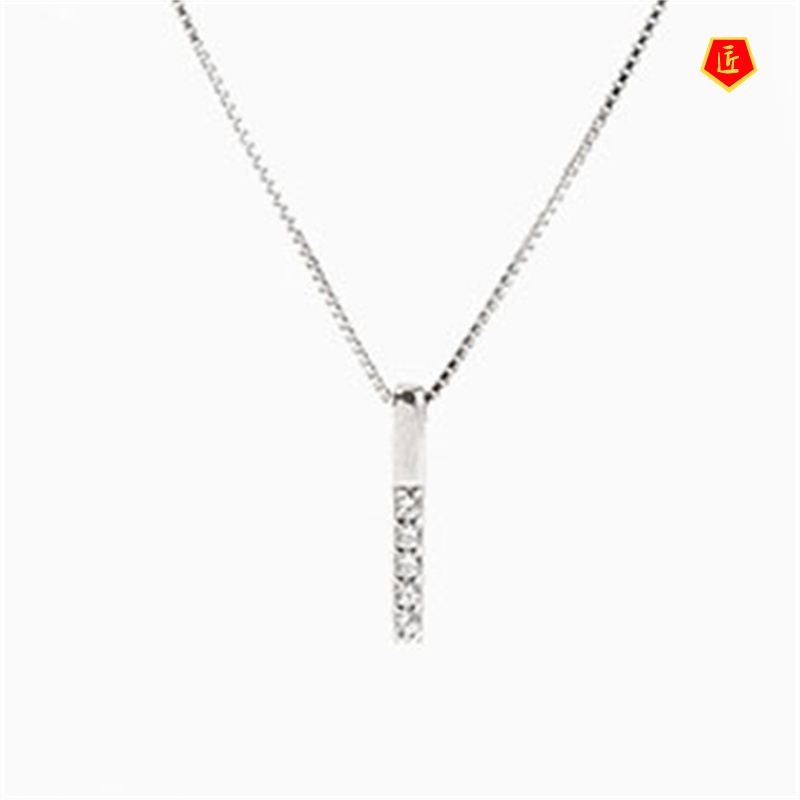 [Ready Stock]Straight Stick Necklace for Women 925 Silver Simple Rhinestone Light Luxury Minority