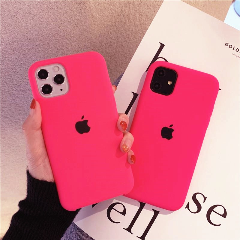 Bright Pink Full Coverage Iphone 12 12 Pro Max 12mini 11 Pro Max 7 8 Plus X Xs Max Xr 6s 6 Liquid Silicone Phone Case Shopee Indonesia