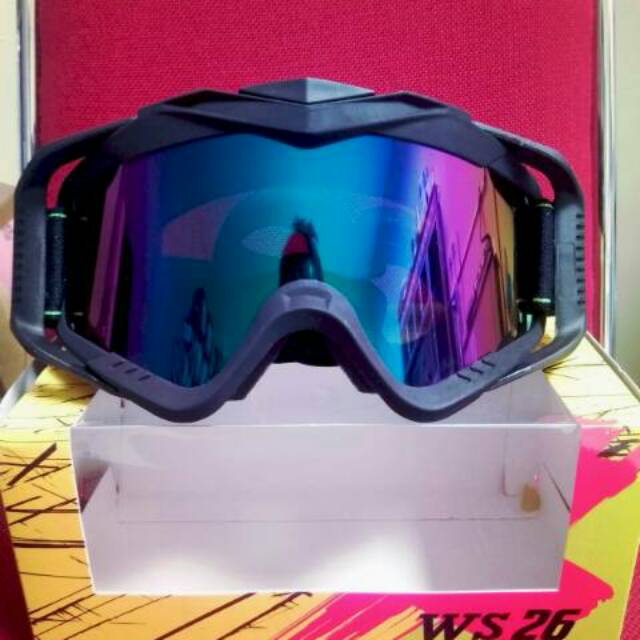 Kacamata Goggle Hitam Kaca Pelangi Helm Cross Trail Trabas Klx Supermoto