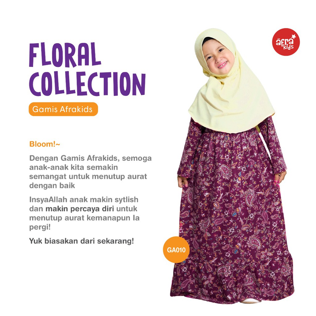 Gamis Anak Afrakids AFRA - GA010 Floral Maroon - Baju Muslim Anak Perempuan