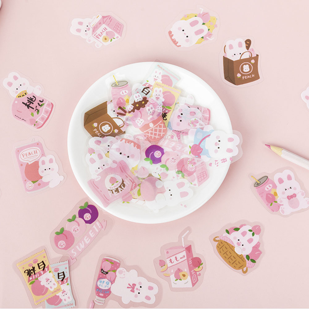 【TERSEDIA &amp; COD】40pcs Stiker Kertas Gambar Kucingberuang Lucu Bahan Pvc Untuk Diary