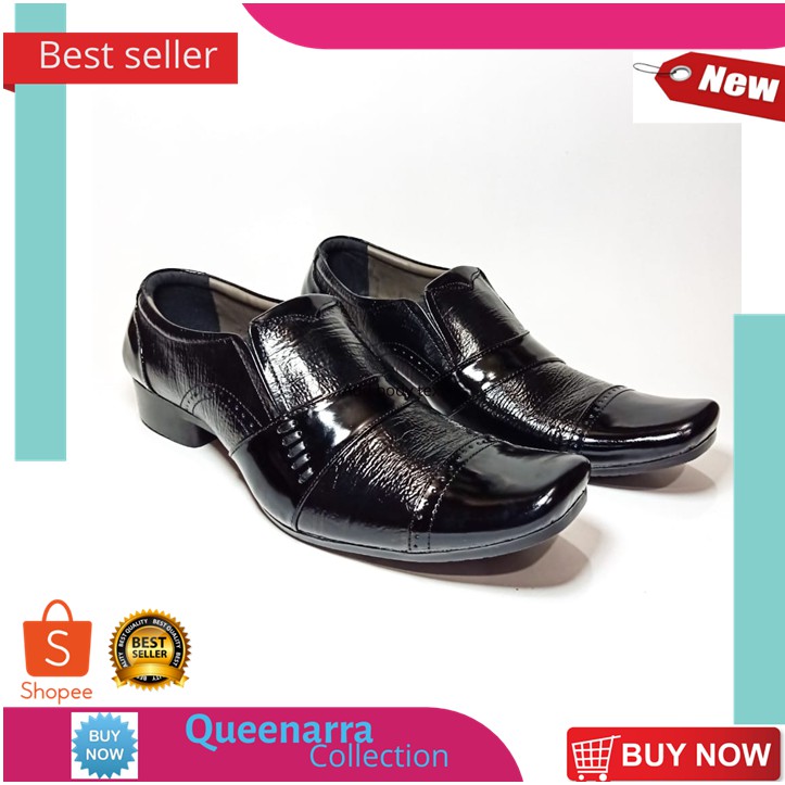 WALLBETH - Sepatu Pantofel Pria Kulit Formal Kantor Casual , hitam , Tan , marun 38-43 6039 100% kul
