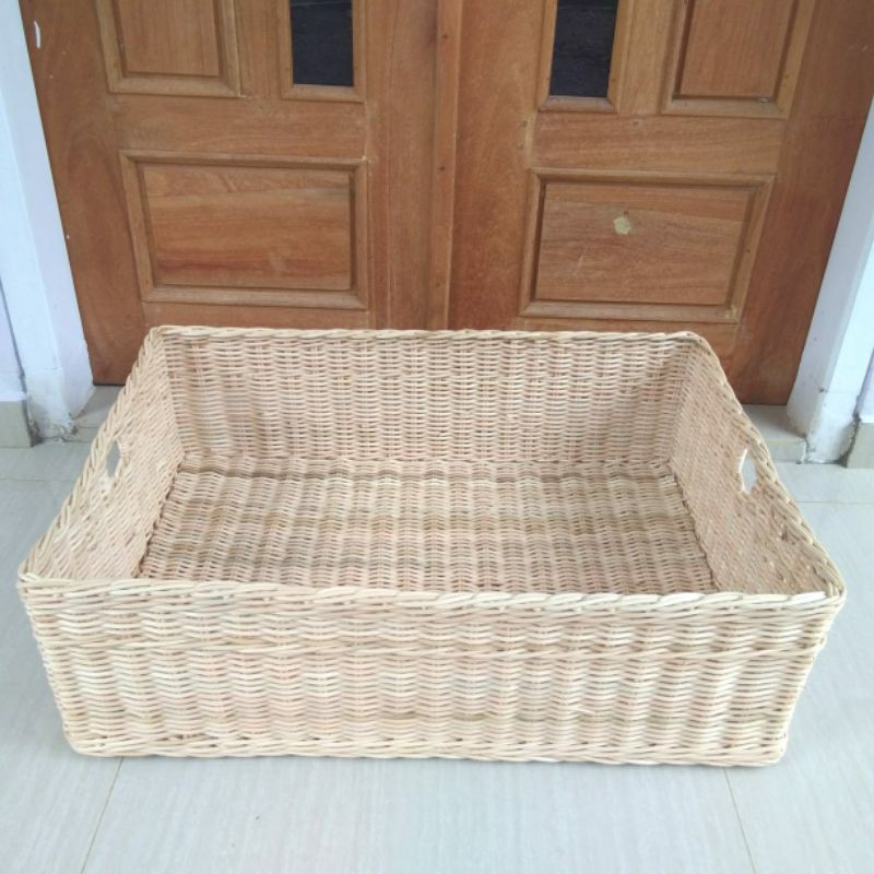 Keranjang rotan persegi kotak panjang besar jumbo laci penyimpanan barang 75x53x24 cm