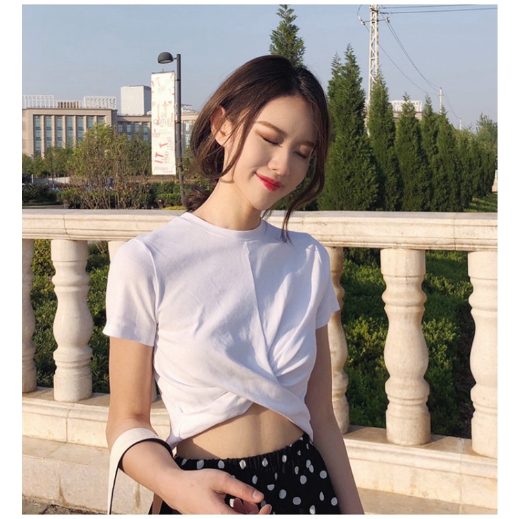 #Sisjuly# Kecil Tinggi Desain Sederhana Lengan PendekTT-shirt Wanita Pendek Ketat Jazz Dance Pusar Internet Ho