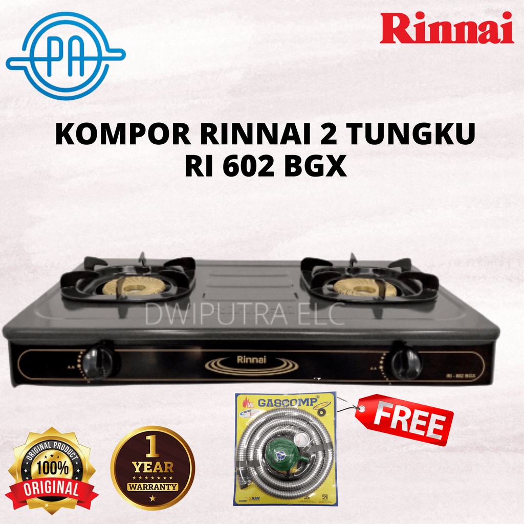 PROMO KOMPOR RINNAI RI 602 BGX RI602BGX RI 602BGX KOMPOR GAS 2 TUNGKU FREE SELANG REGULATOR SNI