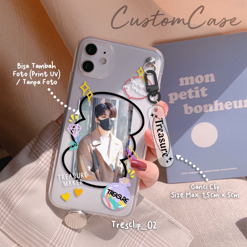Custom Case Korean Design KPOP TREASURE Dengan Gantungan Akrilik Clip Chain Softcase Anticrack / Cle