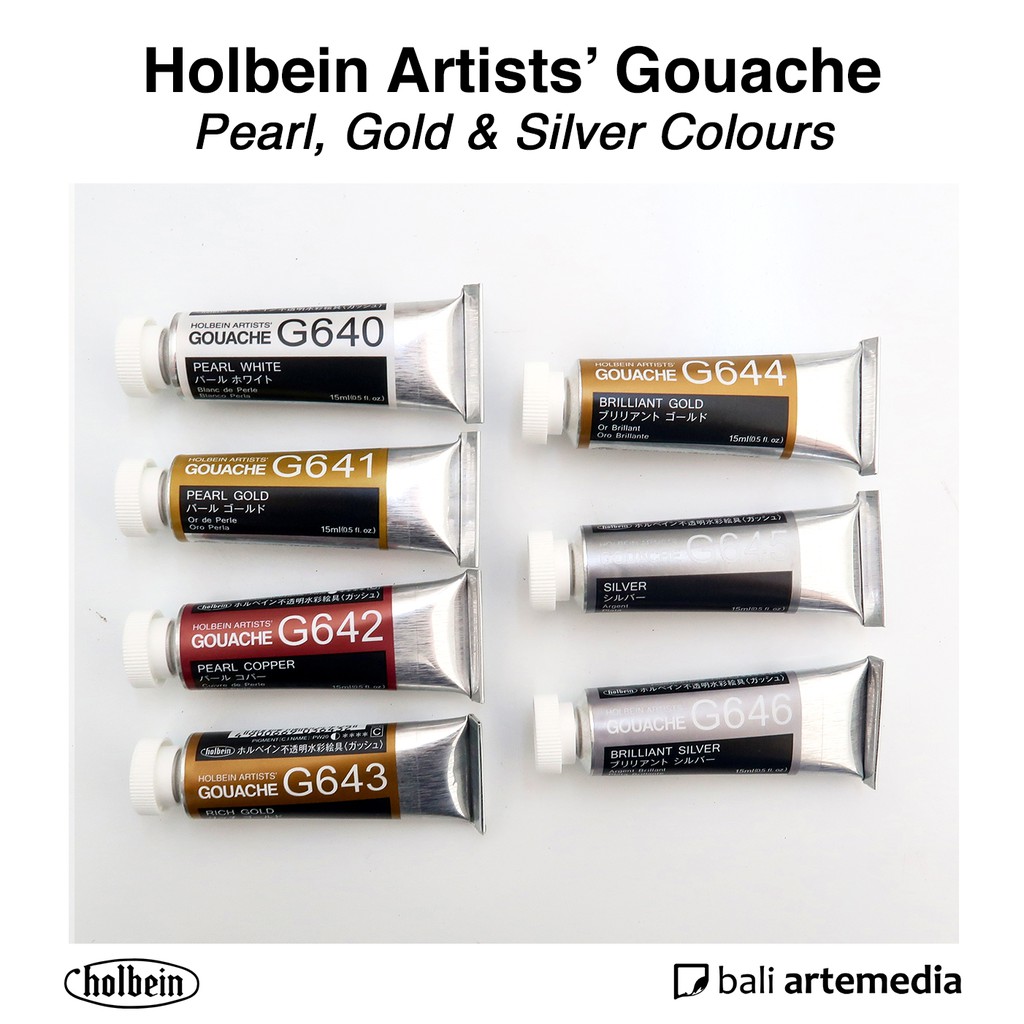 Holbein Artists' PEARL, GOLD &amp; SILVER Gouache Paint 15ml