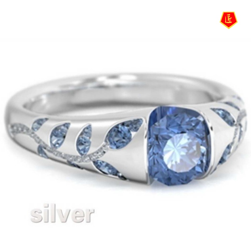 [Ready Stock]Multi-Color Exquisite Leaves Inlaid Jewel Ring Personality Simple