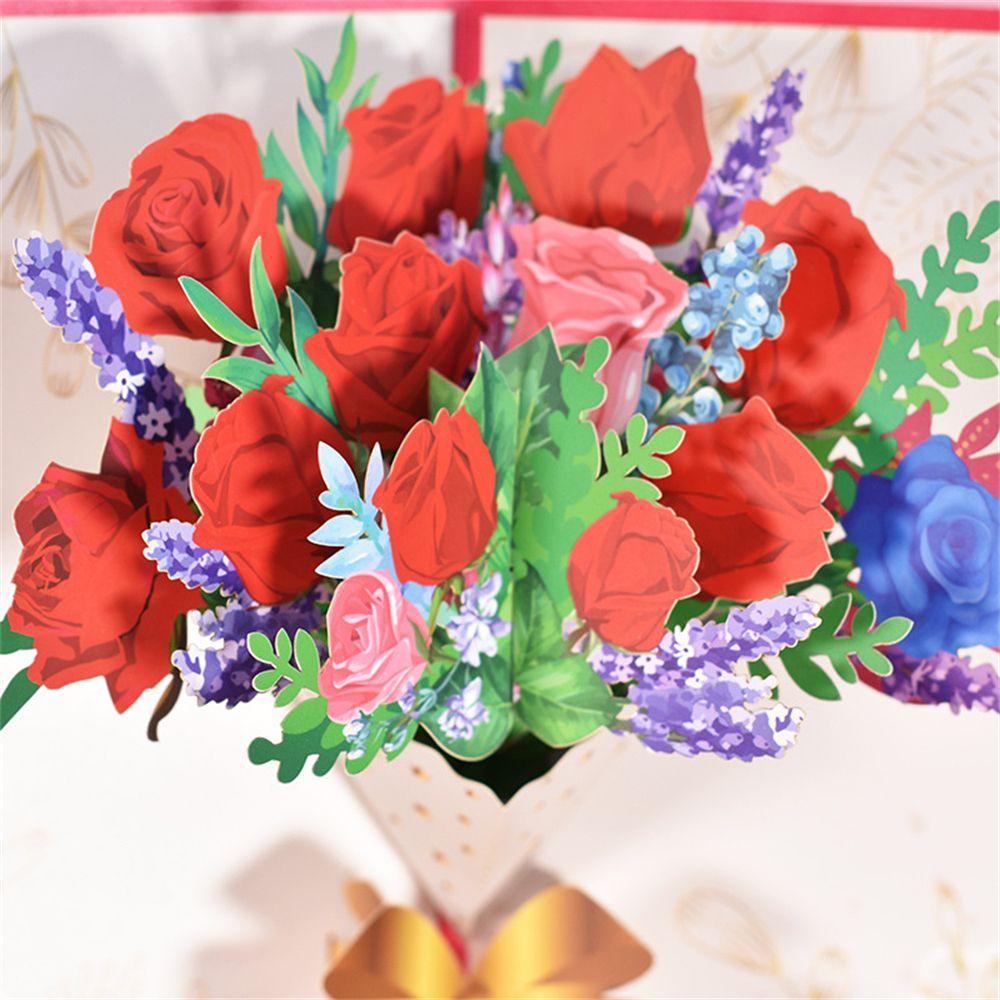 R-flower Mother's Day Greeting card Patung Kertas Undangan Buket Mawar Bunga Kartu Berkat Dengan Amplop Greeting Gift card