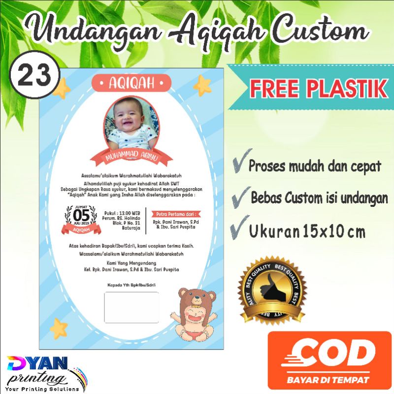 UNDANGAN TASMIYAH KELAHIRAN BAYI FREE PLASTIK ,BISA COD/BAYAR DITEMPAT