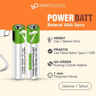 Baterai Cas Isi Ulang 2pcs Smartoools AAA 1.5V Type-C USB Rechargeable Lithium Battery Charge