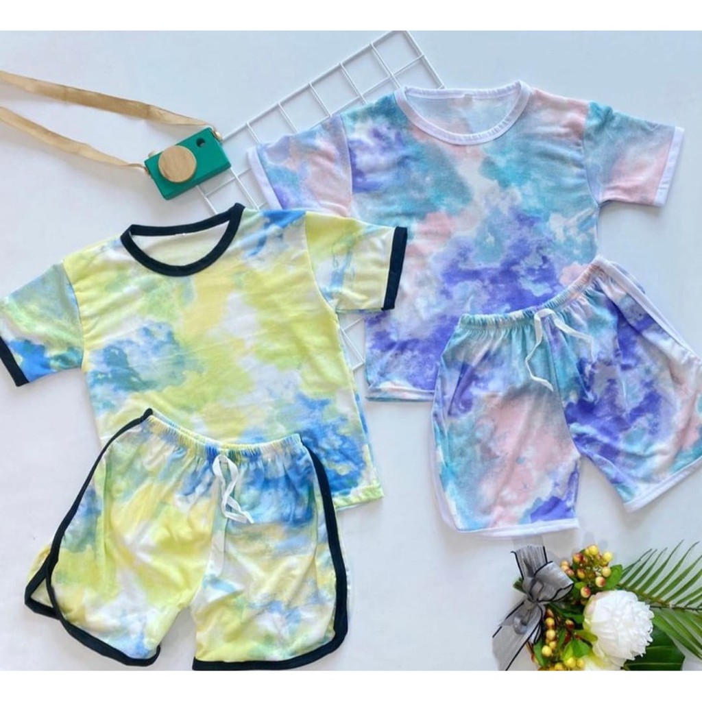 SETELAN PLAYFUL COLOUR  TIE DYE / TIE DYE SET /KAOS ANAK VIRAL /TIE DYE SHIRT