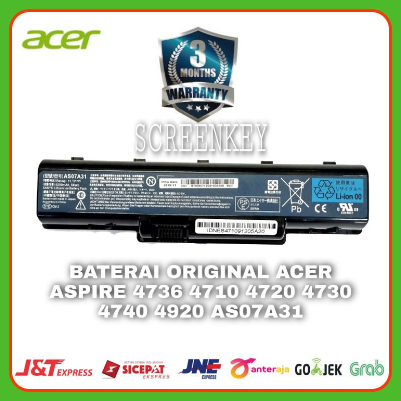 Baterai Batrai Original Acer Aspire 4736 4736G 4736Z 4710 4720 4730 4735 4735G 4740 4710G 4710Z 4720G 4720Z 4720ZG 4935 4520 4530 4540 AS07A31