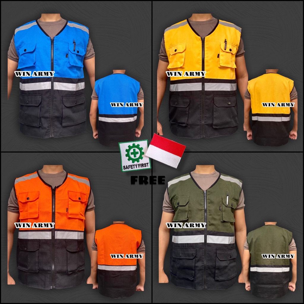 Rompi Proyek - Rompi Safety - Rompi Tambang - Rompi Kain- Rompi k3 - Rompi 5 Kantong - Rompi Kerja Lapangan Outerwear - Rompi skotlet - Industrial Safety Vest