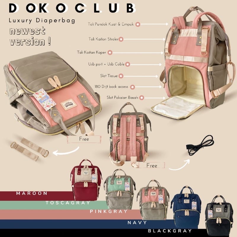 3.3 CRAZY SALE !! DIAPERBAG / TAS DIAPER D0OKOCLUB / TAS PERLENGKAPAB BAYI  (LUXE SERIES)
