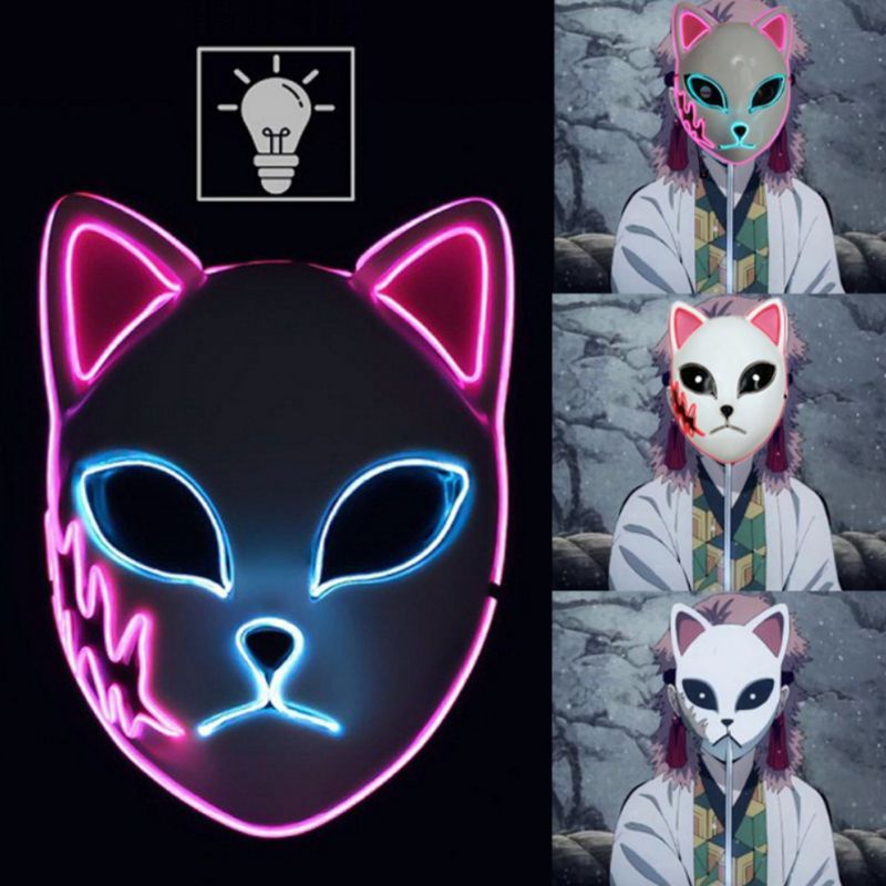 [BISA COD] Topeng Demon Slayer Cosplay Anime Rubah Jepang LED Lampu Menyala | Demon Slayer Mask konten Tiktok