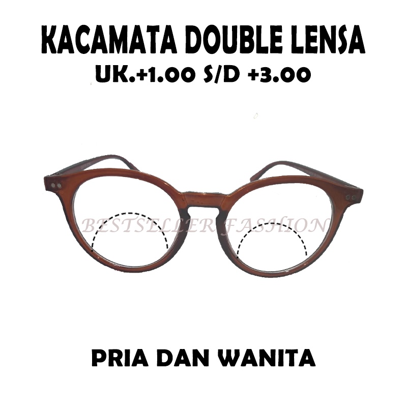 KACAMATA DOUBLE FOKUS (+) UK. +1.00 S/D +3.00 PRIA WANITA BINGKAI COKLAT KACAMATA BACA DAN JALAN RABUN DEKAT FREECASE