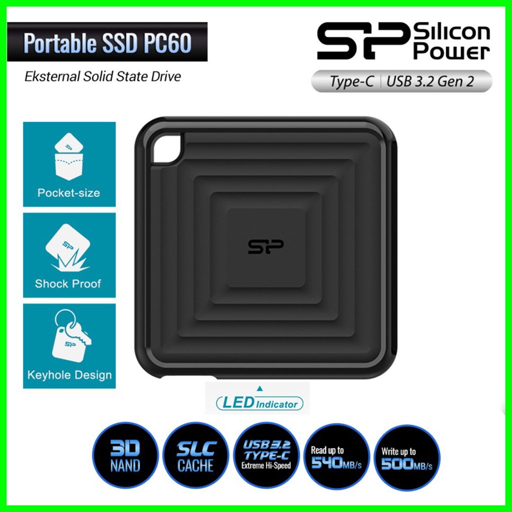 Silicon Power SSD External PC60 960GB Eksternal Type-C ke USB 3.2