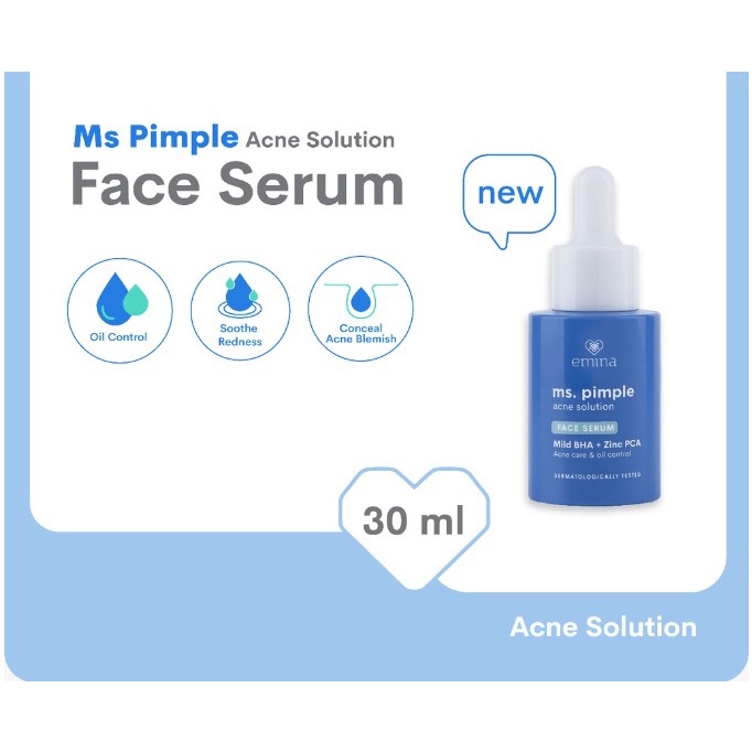 [BPOM] Emina Ms Pimple Acne Solution Face Serum 30 ml 100%ORI Jerawat Facial Wajah
