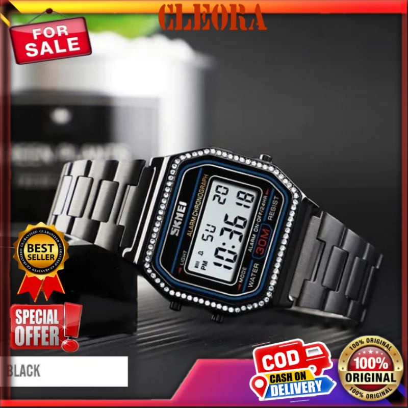 Jam Tangan Wanita SKMEI Original Digital Tali Stainless Premium Import Impor Jm Arloji Anak Muda Cow