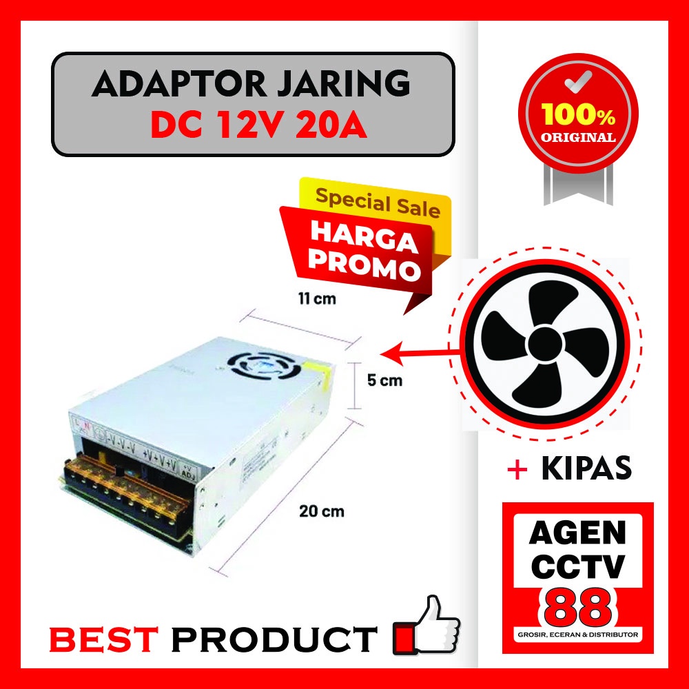 Adaptor Jaring Power Supply DC 12V 20A Murni Untuk CCTV - LED - DLL