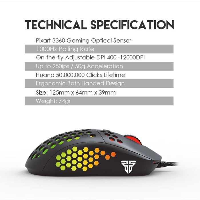 Fantech Hive UX2 Pixart 3360 RGB Lightweight Gaming Mouse