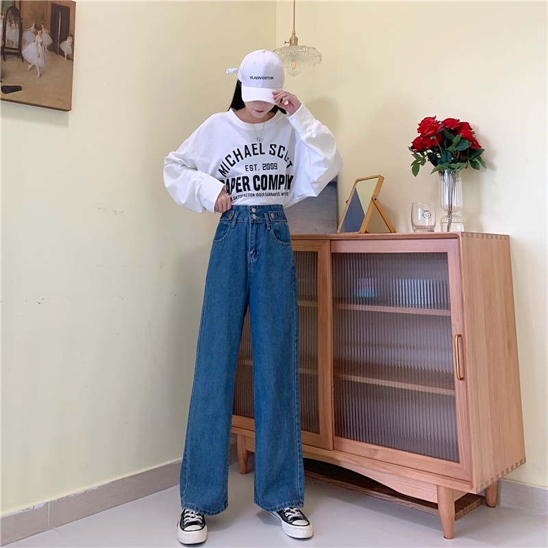 Celana Panjang Jeans Wanita Kekinian Loose Korean Style High Waist Boyfriend Jeans