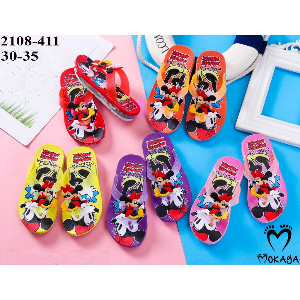 Sandal Jepit Jelly Anak Cewek Nyala Lampu LED Minnie Mouse Cantik Keren Import Mokaya/Size 30-35(2108-411)