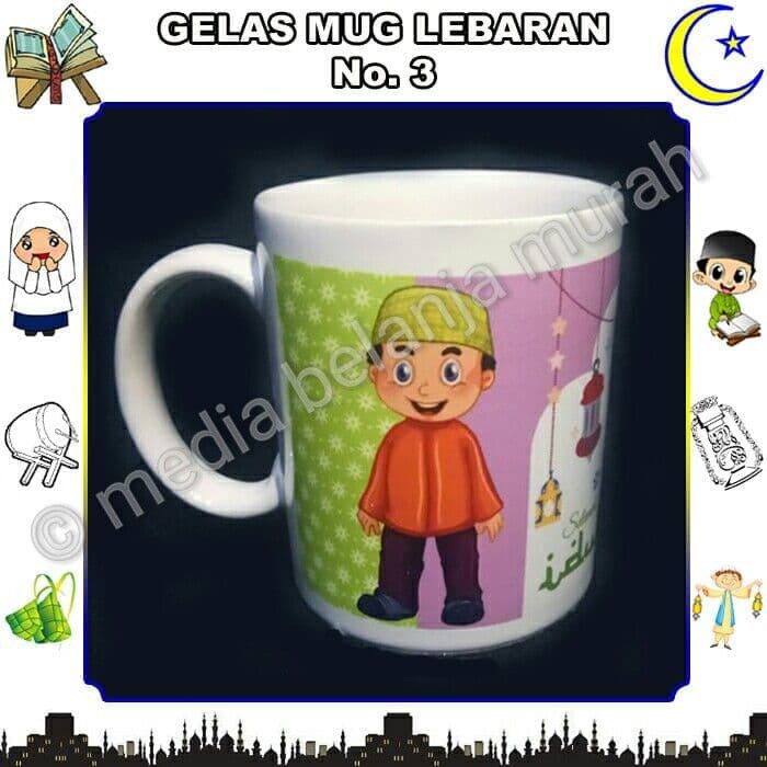 GELAS MUG KERAMIK LEBARAN MOTIF NO. 3 - MUG LEBARAN  SOUVENIR KADO MUG