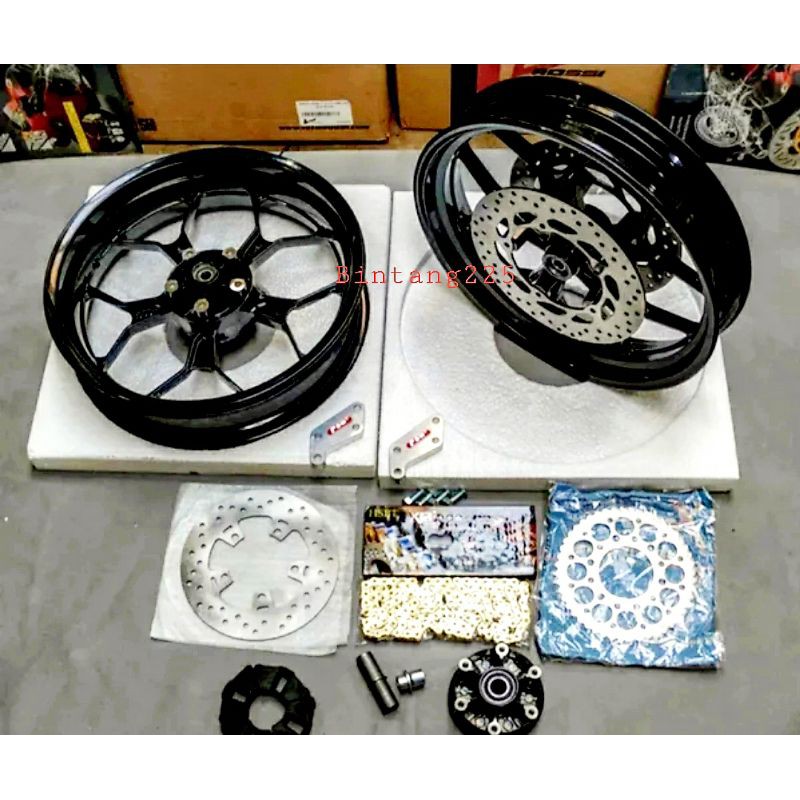 paket Velg VROSSI R15 V3 R15 V4 velg R15 VVA Vixion R MT15 tapak lebar double disk depan HITAM GLOSY