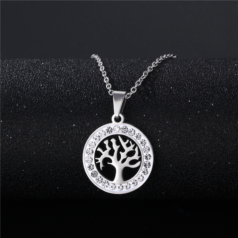 Eropa hip hop keberuntungan pohon permata liontin Dunia Wanita pohon kalung stainless steel tanah li