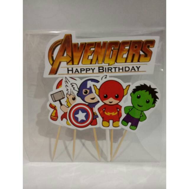 Satu set toper topper cake hiasan kue ulang tahun karakter avengers