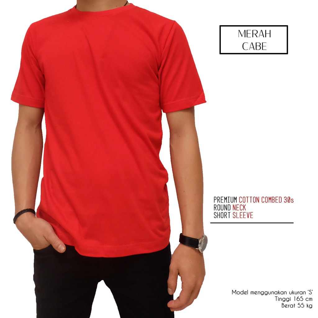 Naga Clothing  Baju Kaos  Polos  Merah Cabe 1000 Cotton 