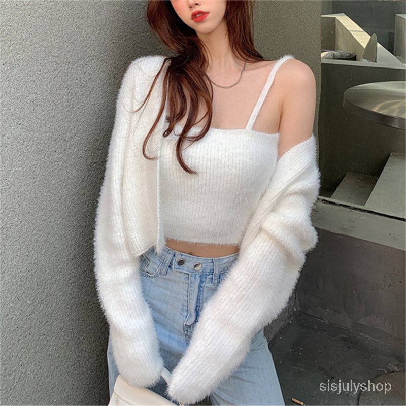 [✅BISA COD] #Sisjuly# Sweater Rajut Wanita Kardigan Wol Bungkus Dada Dua Potong Sweater Rajut Wanita