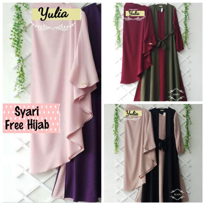 YULIA - Dress Baju Gamis Syari Wanita Muslimah FREE HIJAB Fashion Muslim Acara Pengajian Warna 2 Kom