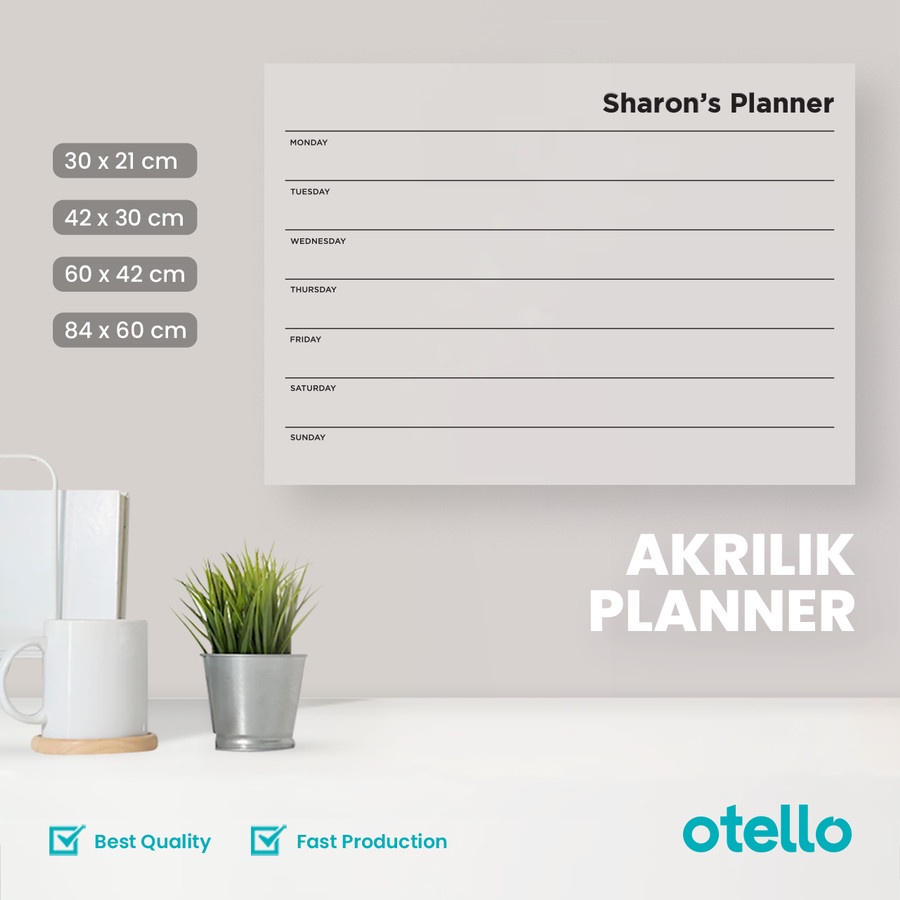 Wall Planner Akrilik Custom Nama Weekly Kalendar Akrilik Jadwal Minggu