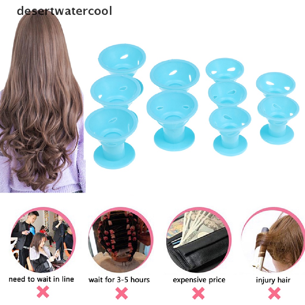 Deid 10Pcs / Set Rol Pengeriting Rambut Ajaib Bahan Karet Silikon Lembut Tanpa Panas