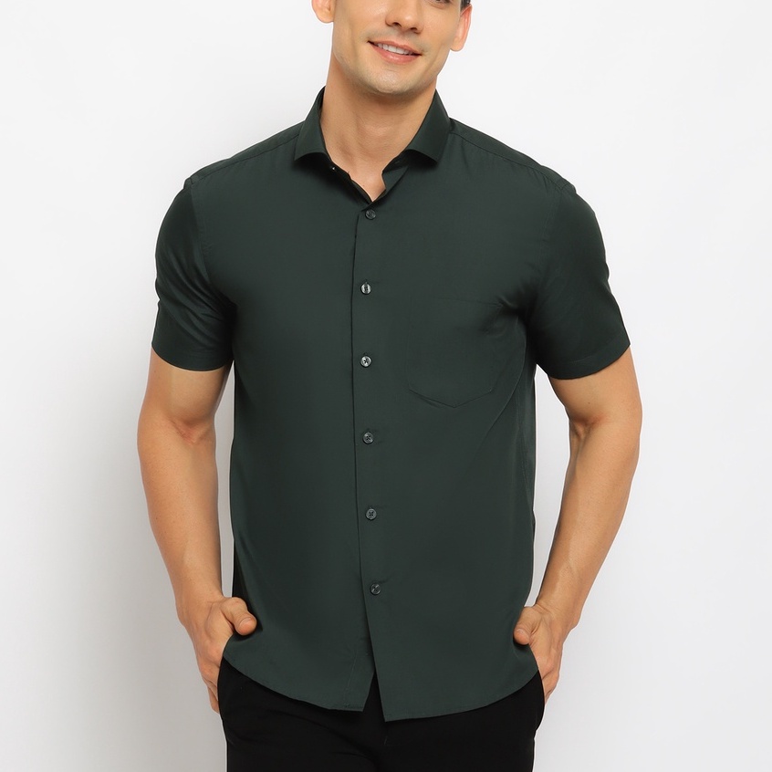 Carlos Moreno Kemeja Polos Pria SlimFit Lengan Pendek - Dark Green