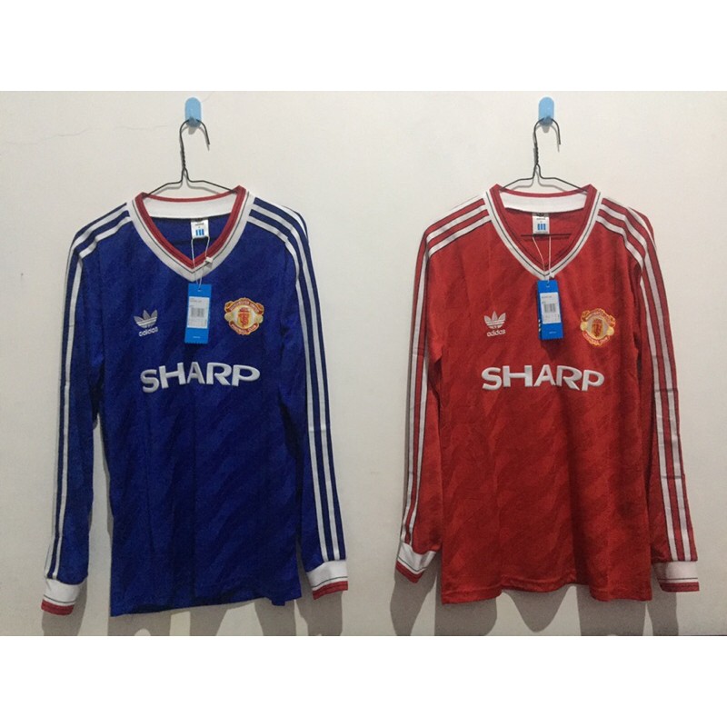 Jersey BajuBola Retro Lawas Manchester United 1986 1988 LS Adidas MUFC LenganPanjang Bunga Home Away