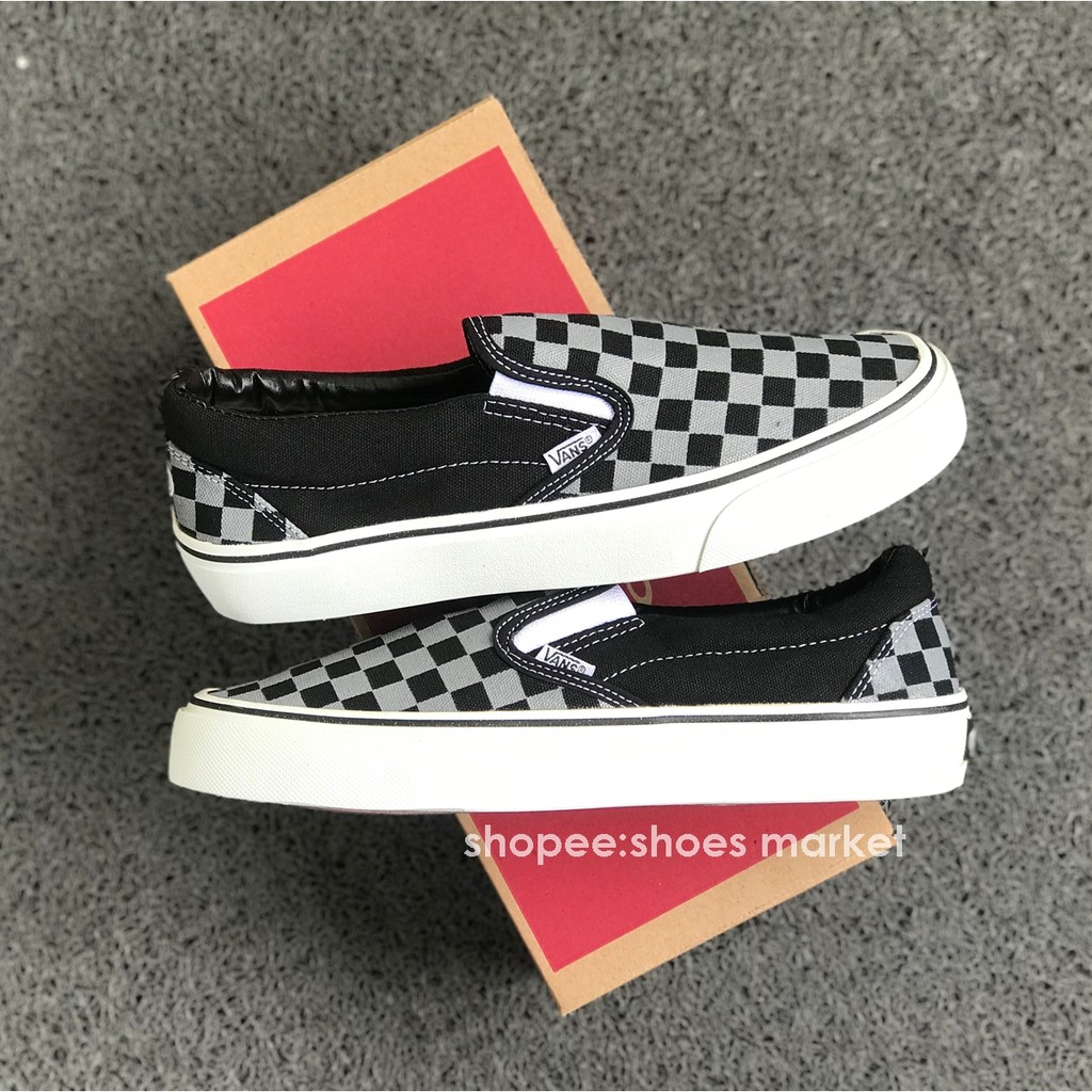 Vans Slip On Checkerboard Black Grey Sneakers Pria