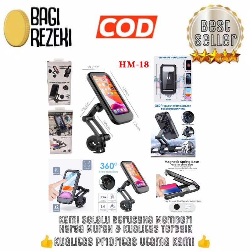 Holder Hp Motor Stang HM18 Waterproof/ Dudukan Bracket Stang Handphone HM 18