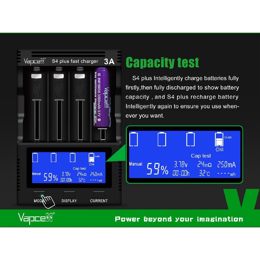 Original VAPCELL S4 PLUS Fast Charger Battery |18650 21700 AAA AA D baterai batre li-ion A2 A3 4slot