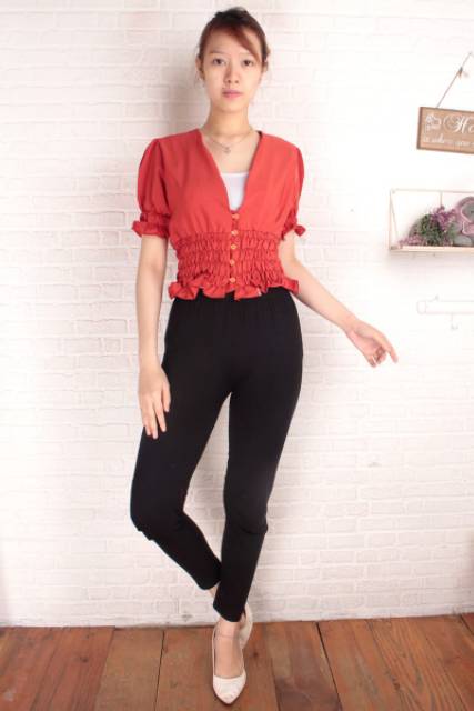 V neck button simple blouse (blouse v neck kancing depan)