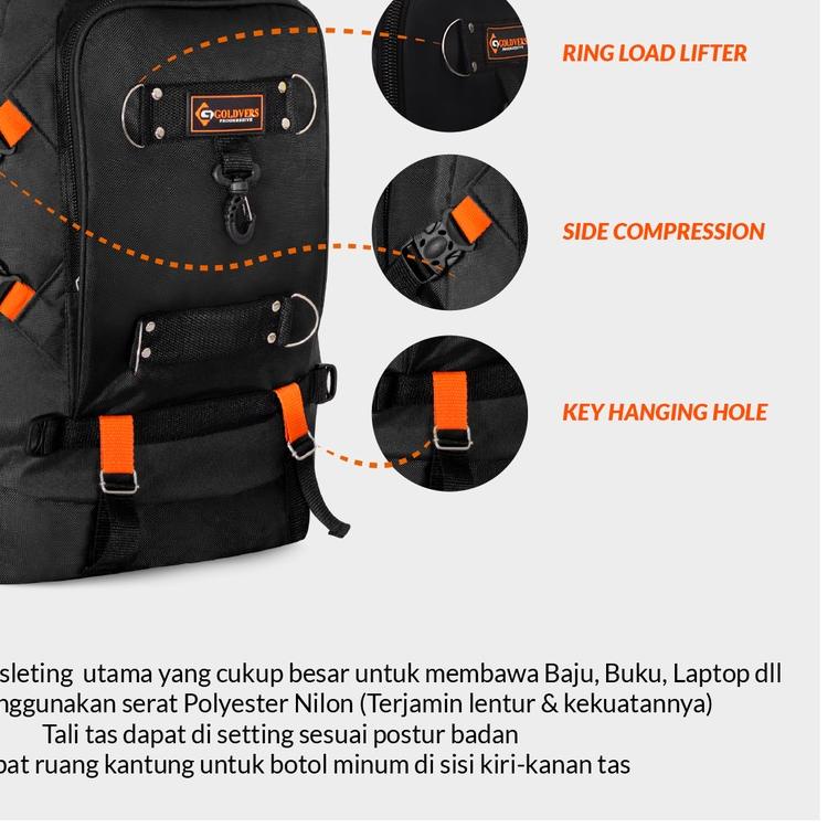 Goldvers Tas Ransel Pria Jumbo Backpack Pakaian Traveling Tas Mudik 50Litter Original Import