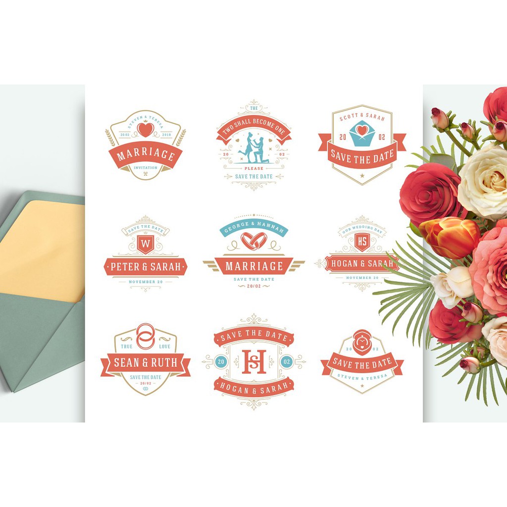 230 Wedding Logos And Badges Bundle - Photoshop &amp; Illustrator