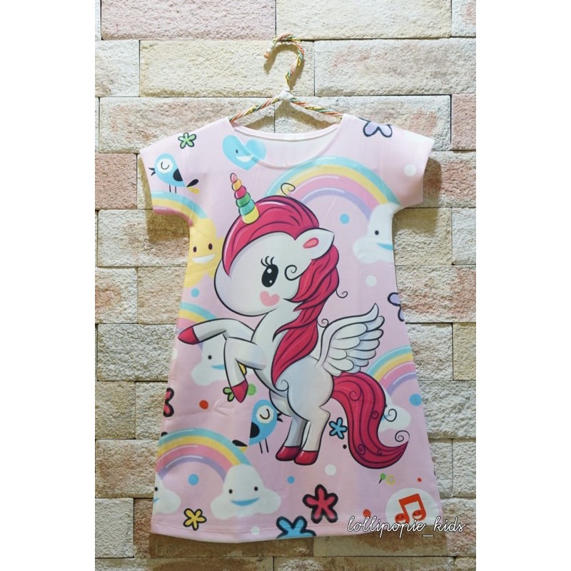 Dress/Daster Anak Scuba Printing Unicorn Big