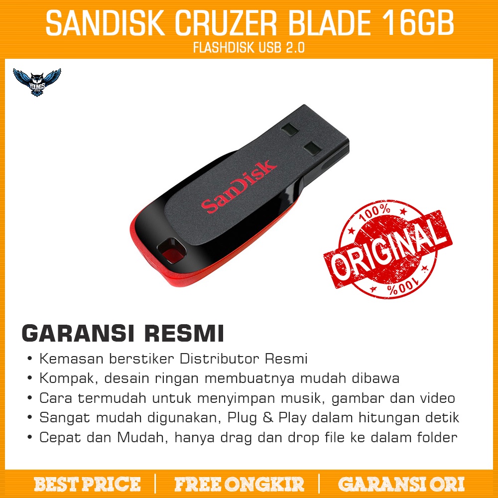 SANDISK 16GB CRUZER BLADE ORIGINAL FLASH DRIVE FLASHDISK