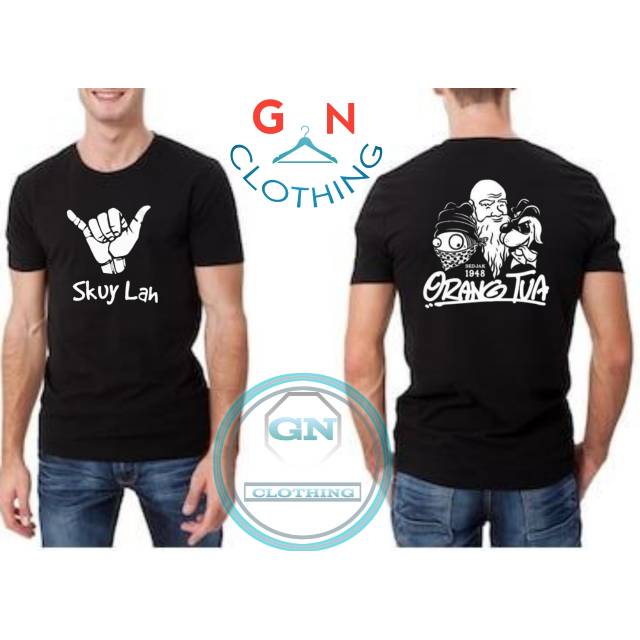 Kaos T-shirt custom logo skuylah x cap orang tua